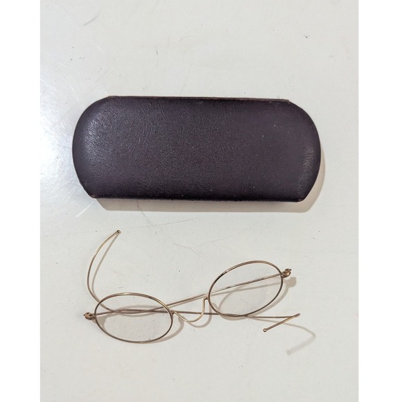 Antique Accessories - Antique Wire Rim Glasses Oval Spectacles with Original C.W. Bailey M.D. Case